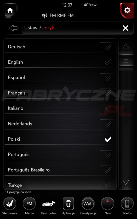 DODGE UCONNECT 12.0" 4C PANASONIC polskie menu, polski lektor, zmiana regionu