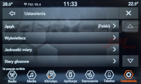 JEEP UCONNECT VP2 CONTINENTAL 7" polskie menu, zakresy radiowe, zmiana regionu