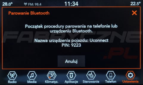 JEEP UCONNECT VP2 CONTINENTAL 7" polskie menu, zakresy radiowe, zmiana regionu
