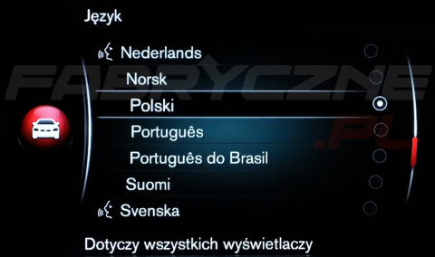 VOLVO SENSUS (2014-2019) polskie menu, zmiana regionu