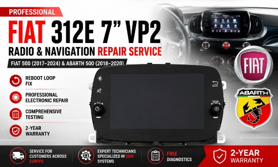 Fiat 312E 7” VP2 Radio Problems? Professional Repair Service for Fiat & Abarth Factory Navigation Systems